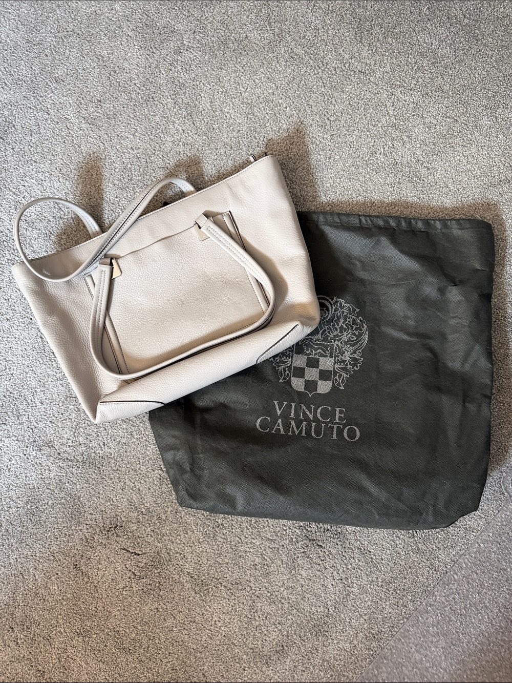 Vince Camuto Light Cream Pebbled Leather Tote with Removable Strap